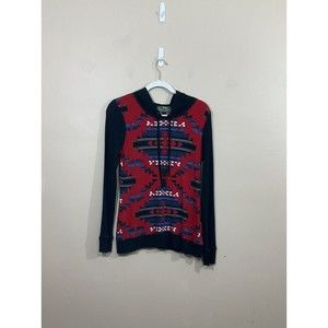 Lauren Ralph Lauren Active Womens Aztec Waffle Hoodie M Red Black Southwestern